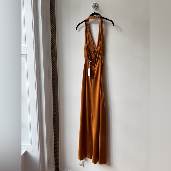 NWT NEW Reformation Daniela Silk Maxi Deep V Dress Copper Burnt Orange Brown - Picture 17 of 17